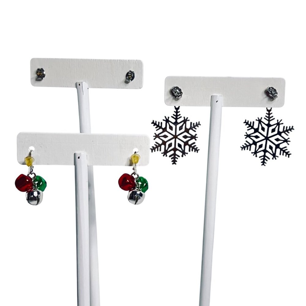 Lot Of 3 Christmas Pierced Earrings - Tree, Jingle Bells and Snowflake (6102) - Picture 5 of 5